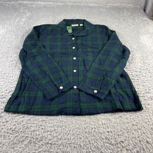 LL Bean Flannel Pajama Top Small Black Watch Plaid Navy Green Button Down Sleep